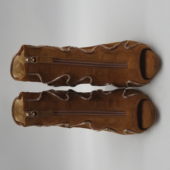 941- Bionda Castana Ankle Suede Boots Open Toe Made In Italy Size 6.5 - Picture 3 of 12